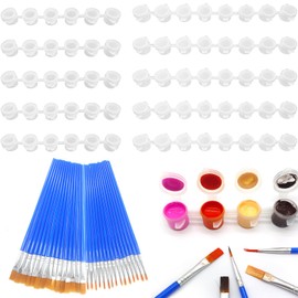 Annickee 40 Pcs Paint Brushes Set, 10Pcs 3ml Empty Paint Pots Strips & 30 Pcs Paint Brushes, Paint Brushes for Detail Painting, Paint Storage Containers, Paint Pots With Lids, 15 Round and 15 Flat