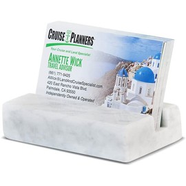 Business Card Holder for Desk Marble Business Card Display Holders Desktop Business Cards Holder Stand Desk Card Display Holder for Home and Office - White Carrara Marble