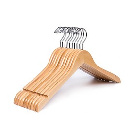Amber Home Smooth Natural Finish Solid Wood Shirt Dress Hangers 10 Pack, Sturdy Wooden Coat Hangers with Precisely Notches, Clothes Hangers for Jacket, Camisole, Bridal (Natural, 10)
