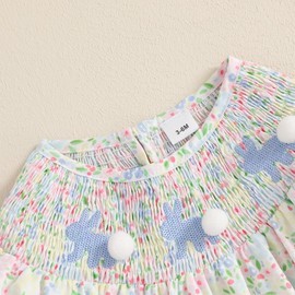 Filgriox My First Easter Baby Girl Outfit Newborn Rabbit Smocked Romper Peter Pan Collar Short Sleeve Bubble Bodysuit (Green, 12-18 Months)