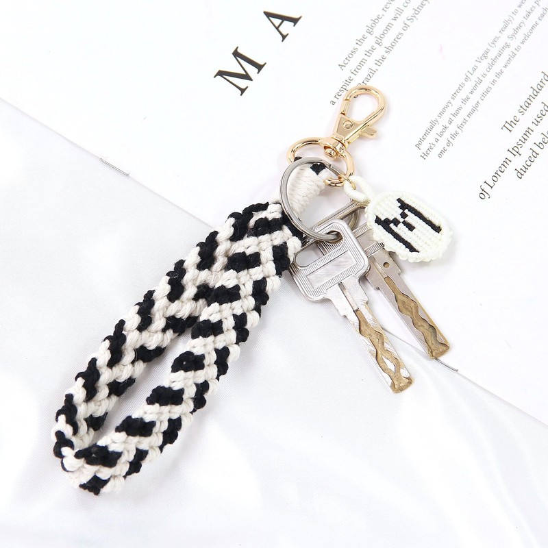 OKAICEN Soft Initial Letter Macrame Keychain Boho Handmade Wristlet Lanyard