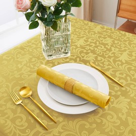 Horbaunal 12 Pack Damask Cloth Napkins 17 x 17 Inch, Jacquard Table Cloth Napkins Set of 12 Square Satin Napkins Fabric Dinner Napkins for Wedding Party Banquet, Gold