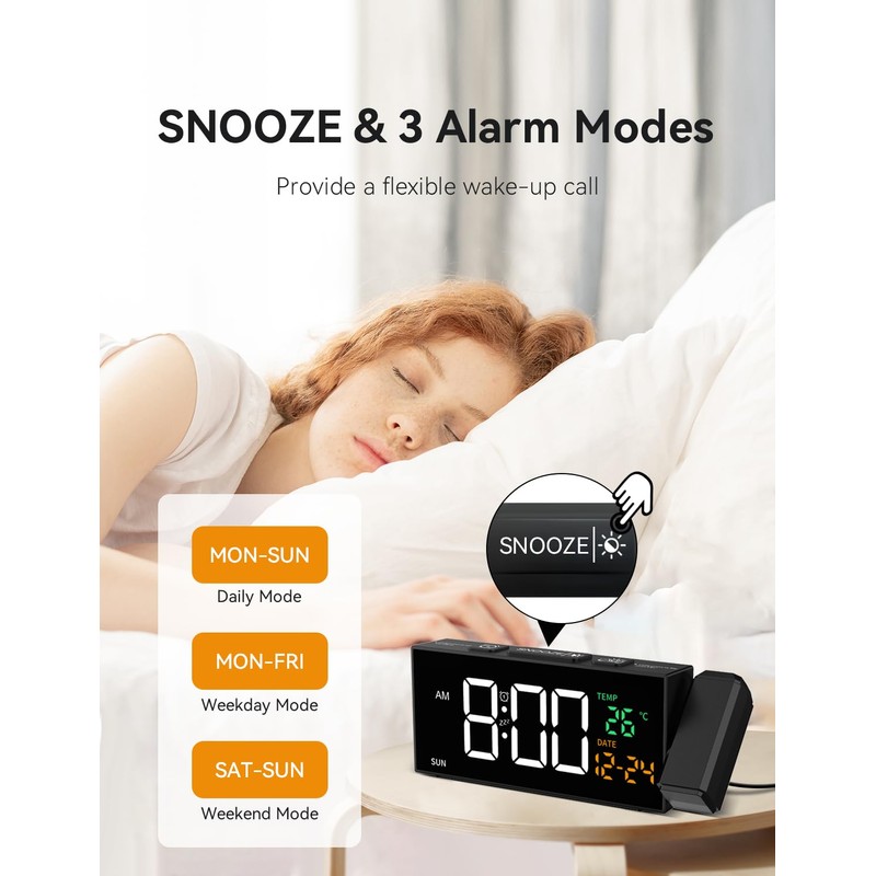 Netzu Projection Clock for Bedroom Ceiling, Alarm Clocks with 180°