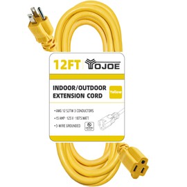 YOJOE - Cable de extensión amarillo de 12/3 de 12 pies, cable de extensión resistente de calibre 12 SJTW de 3 puntas impermeable para jardinería al aire última intervensión, iluminación, camping,