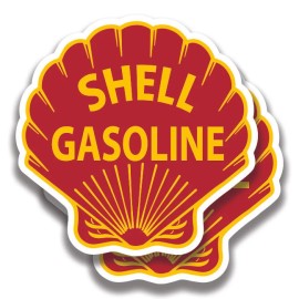 The Decal And Sticker Mafia SHELL GASOLINE RED DECALs 2 Stickers Bogo Vintage Car Window Bumper Truck - 3"W x 3"H