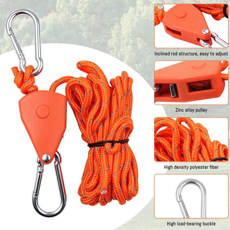 Mritrit 4 Tent Guy Ropes with Pulley, 4m Adjustable Ratchet