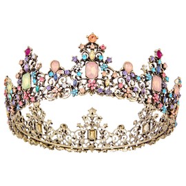 Vofler Corona barroca clásico redonda de tamaño completo tiara de lujo retro diadema de vidrio de diamantes de imitación perlas de pelo joyería para el cabello para mujeres reinas damas niñas novia princesa cumpleaños boda Pageant Party, Style 2