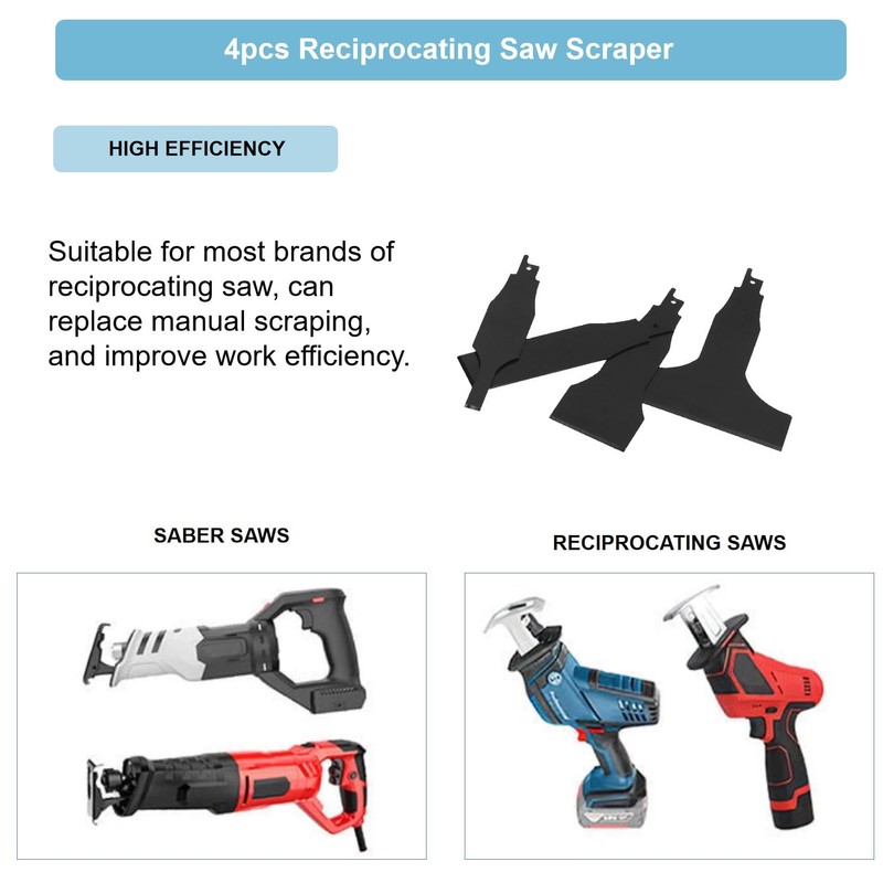 4 x Reciprocating Saw Scraper Blade, Scraping Tool Attachment Reciprocating