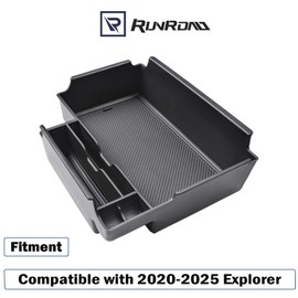 RUNROAD Upgrade Center Console Organizer Tray Compatible with Ford Explorer 2025 2024 2023 2022 2021 2020 Accessories, ABS Armrest Tray Console Dividers Secondary Storage Box Container, Black