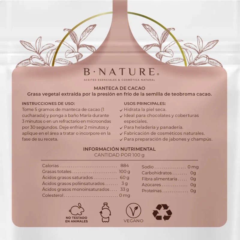 Manteca De Cacao Orgánica Grado Alimenticio Y Cosmética 250 Gramos
