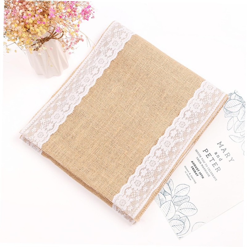 LABRIMP Lace Jute Table Cover Wedding Decor Party Tablecloth for