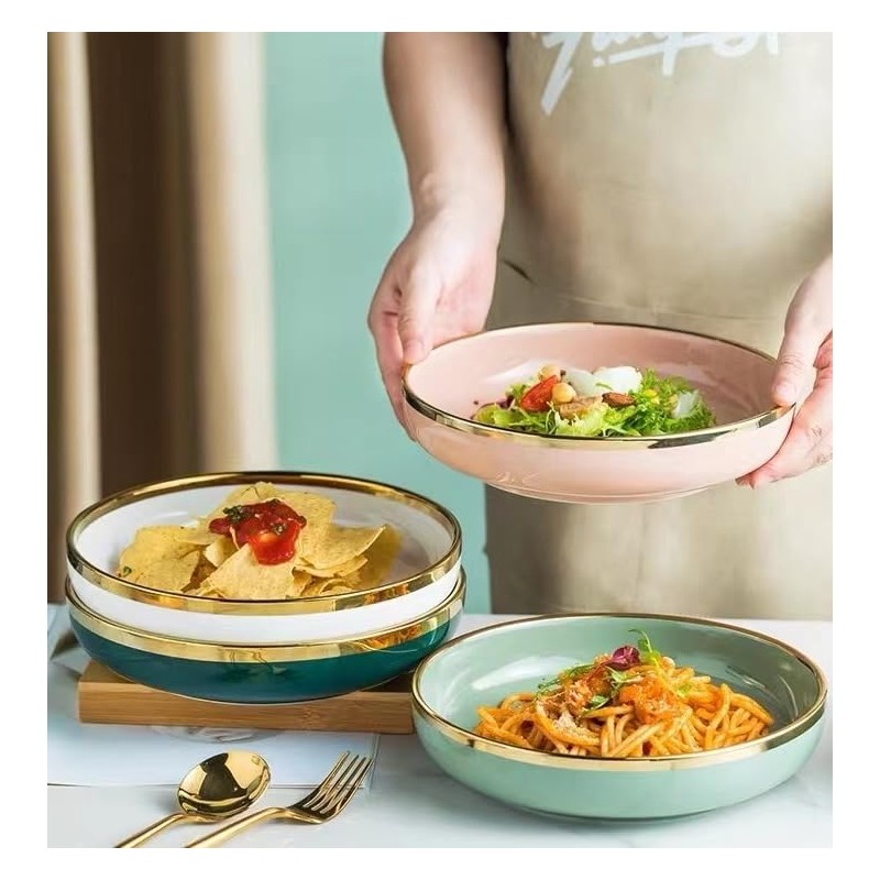 KeyChefLAB 8.25-Inch Porcelain Ceramic Deep Dish Plates for Kitchen, White