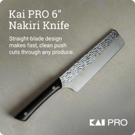 Kai PRO 6" Nakiri Knife, Hand Sharpened Vegetable Knife, Japanese AUS6M Stainless Steel Blade, Full-Tang POM Handle, NSF Certified, Slicing Tool for Professional and Home Chefs