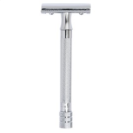 MERKUR Safety Razor 23C | Classic with Long Handle Gloss Chrome | Three-Piece Straight Cut | Closed Comb | Ideal for Wet Shaving | Die-Cast Zinc | Brass Handle | Made in Germany