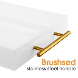 meekoo 3 Pcs Tray with Handles Acrylic Serving Tray Spill Proof Acrylic Bathroom Tray Decorative Tray Organizer for Coffee Table Countertop Appetizer 12x16 11x14 10x10 Inch (White with Gold Handle)