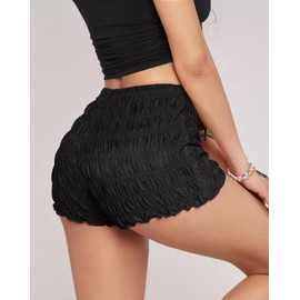 Nolrahiur Women Ruched Mini Shorts Elastic Waist Y2k Micro Boyshorts Ruffle Frill Bloomers Beach Music Festival Shorts Black L