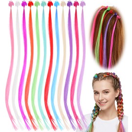 12 Pcs Clip in Hair Extensions, Colorful Hair Extensions for Kids & Girls