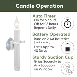 612 Vermont LED Battery Operated Suction Cup Window Candles with Timer, Bright Hot Spot, VT-1506SC-4 (Pack of 4)