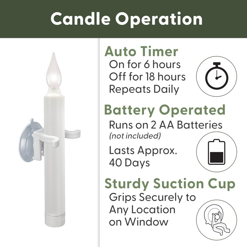 612 Vermont LED Battery Operated Suction Cup Window Candles with