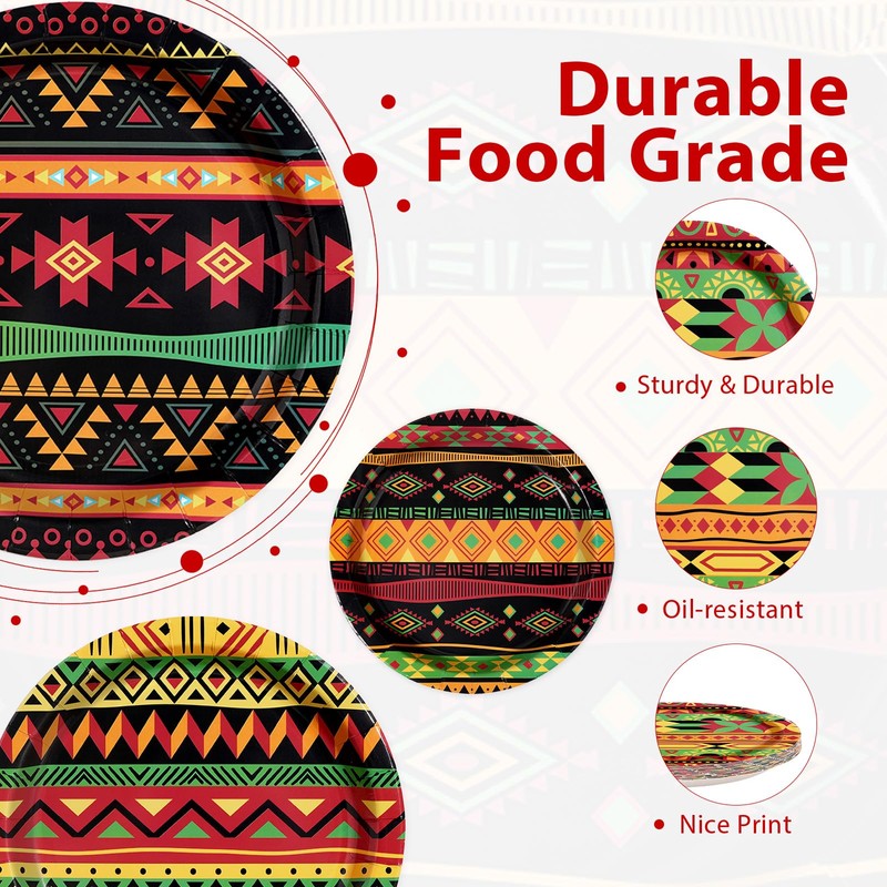 60Pcs Traditional African Tribal Paper Plates 9" Heavy Duty Paper