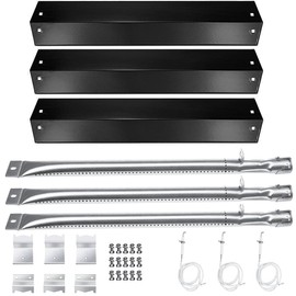 Hisencn Replacement Parts for Chargriller 5050, 3001, 5650, 3008, 3030, 4000, King Griller 5252, Burner Tube, Porcelain Steel Heat Plate Tent, Ignitor for Chargriller 3 Burner Gas Grill
