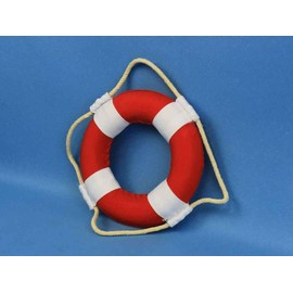 Hampton Nautical Vibrant with White Bands Life Ring Decoration, 6", Red