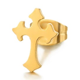 Pair Unisex Gold Color Plain Cross Stud Earrings of Stainless Steel for Man and Women(CA)