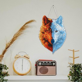 SKRYUIE Hanging Diamond Art Kits for Adults Pendant Wolf, Special Shaped Crystal DIY Diamond Painting Kit, Acrylic Board Wreath Pendants Double Sided, Home Decor 7.91 x 6.02 Inch