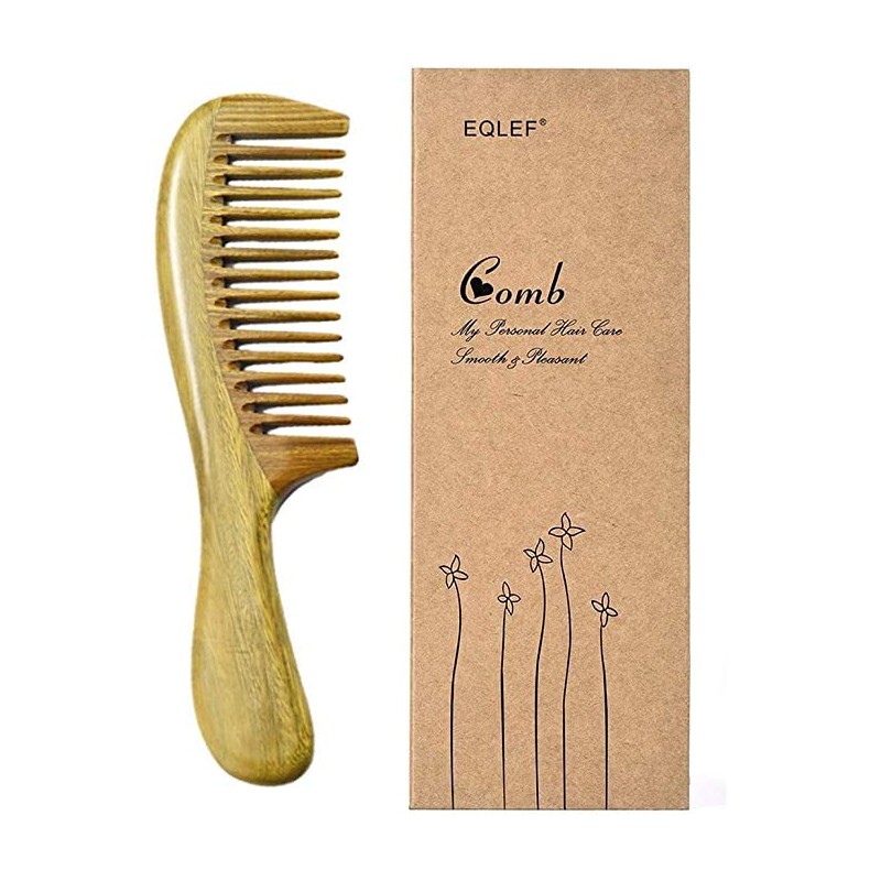 EQLEF Green sandalwood wide-tooth no static handmade comb (20cm)