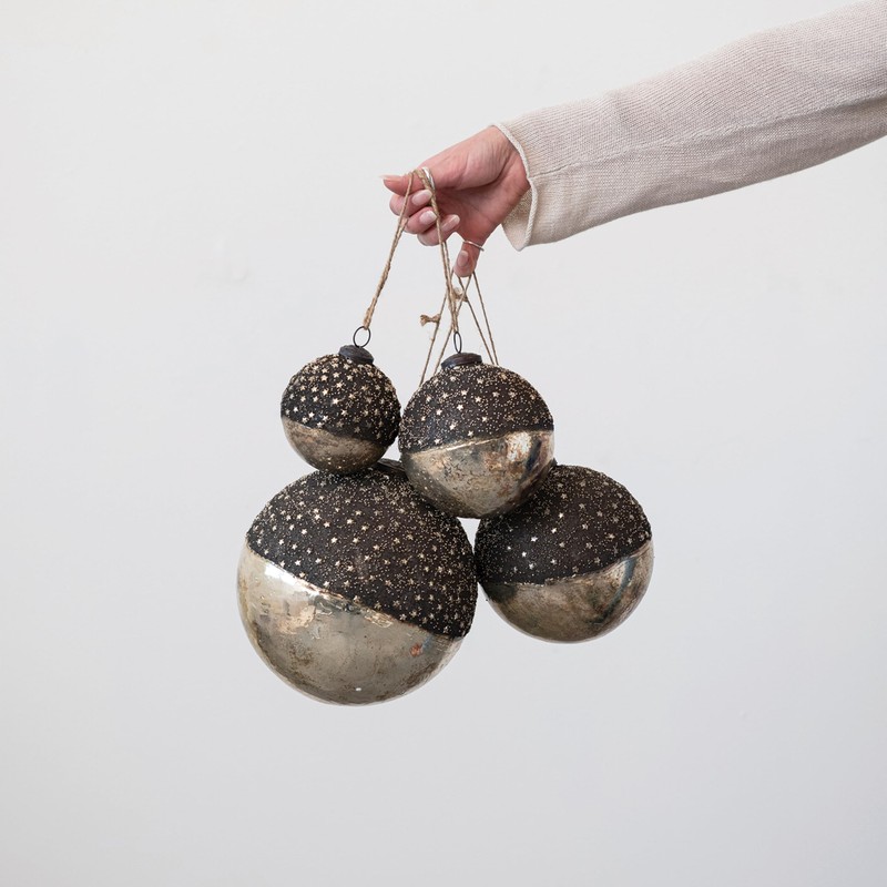 Creative Co-Op Large Round Mercury Glass Ball Ornament with Stars,