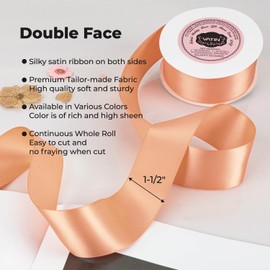 VATIN Double Face Salmon Satin Ribbon 1-1/2" Continuous 25 Yards,Orange Polyester Fabric Ribbon use for Bows Bouquet, Gift Wrapping, Floral Arrangement Wedding Decoration