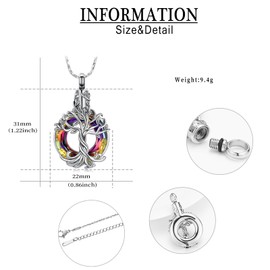 QGJNSGC Cremation Jewelry Tree of Life Urn Necklace for Ashes Circle of Life Memorial Locket Crystal Ash Pendant for Women Girls Keepsake Jewelry