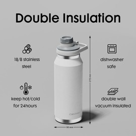CoolKeeps Insulated Water Bottle 34 oz with Fixable Lid for Sport Travel Gym Stainless Steel Water Bottle, BPA-Free Double Wall Vacuum Metal Flask Bottle Leak Proof (White)