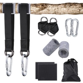 JIZZU Tree Swing Hanging Kit, 2Pcs Heavy Duty Hammock Tree Straps with 2Pcs Tree Protectors Pads + 2Pcs Climbing Buckles, for Child Swing, Hammock, Hanging Kit Straps