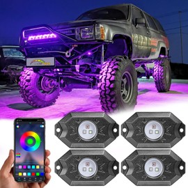 YCHOW-TECH RGB LED Rock Light 4 Pods MLTI-Color Neon Underglow Lights Pods Aluminum Alloy Accent Pods Wireless Bluetooth App Control Wheel Well Light for Off Road Truck UTV ATV Underwheel Mount Pods