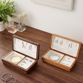 COSMOSFACTORY Accessory Case, Nordic Wooden Jewelry Box, Ring Storage, Necklace Storage Case, Accessory Storage, Beige Interior, Jewelry Box (Walnut x White)