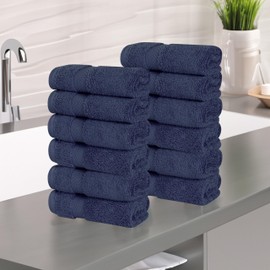 Superior Cotton Face Towel/Washcloth Set, Small Facial Towels, Spa, Hotel, Guest, Home, Bathroom Basics, Plush Soft Absorbent, Luxury Quick Drying, Zero Twist Collection, Set of 12, Midnight Blue