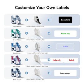 NIIMBOT B18 Replacement Labeling Ribbon, Print Clearly Long Lasting Non Fade Ribbon Tape for Thermal Transfer Printer, Only for B18 Color Label Maker, Up to 16M (Black)