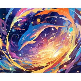 OKSGYTA Colorful Dolphin Paint by Numbers Kit for Adults, Paint by Number on Canvas, Abstract Art Digital Oil Painting Kits Suitable for Home Wall Decoration Gift 20"x16"