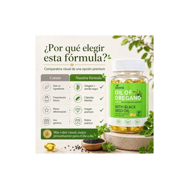 Aceite De Orégano Natural Suplemento Dietético 60 Cápsulas