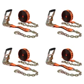 Mytee Products 4 Pack 2" x30' Orange Ratchet Strap with Chain Anchor - 4000 Lbs WLL High Abrasion Heavy Duty Tie Down Cargo Truck Straps with Chan Anchor for Flatbed, Truck, Trailers, Pickup