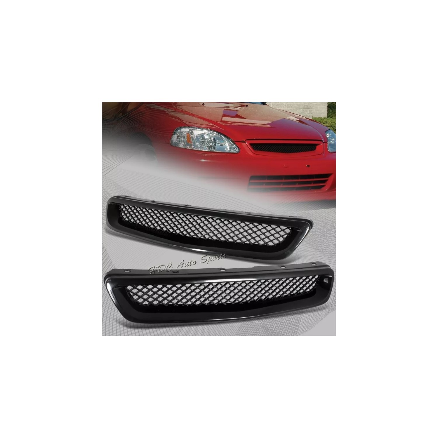 Rejilla Delantera Negra De ABS Para Honda Civic EK/EJ (1999-2000) - Parrilla De Malla Para Parachoques Y Capó