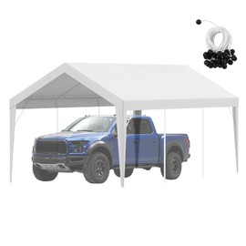 Happybuy Carport Replacement Canopy Cover 10x20 ft, Heavy-Duty Waterproof & UV Protected Shelter Tarp, Easy Installation with Ball Bungees, White Top Cover (Frame Not Included)