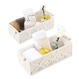 JOLINE Macrame Storage Baskets Boho Decor Box Handmade Woven Decorative Countertop Toilet Tank Shelf Cabinet Organizer for Bedroom Livingroom Home Set of 2 (Ivory)