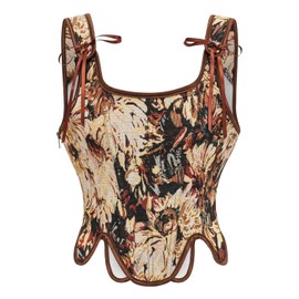 KUOSE Vintage Renaissance Full Breast Corset Top with Straps Body Shaper Corset Vest, brown