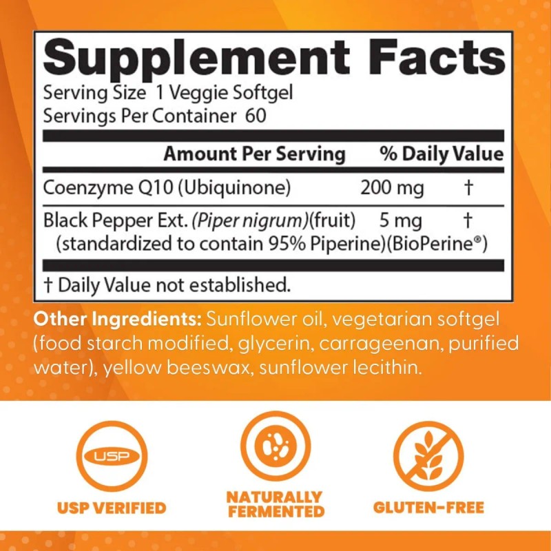 CoQ10 Antioxidante de Alta Absorción 200mg 60 Cápsulas Fórmula Natural