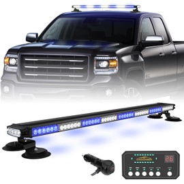 XRIDONSEN 37 Inch 104 LED Roof Top Blue White Emergency Lights Magnetic Police Firefighter Lights Traffic Advisor Strobe Light Bar Warning Flashing Safety Lights w/Controller for Vehicles POV Trucks