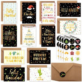 Zhanmai 48 Pack Christmas Spanish Cards with Envelopes Feliz Navidad Greeting Cards Hispanic Christmas Cards Spanish Holiday Cards with Seal Sticker for Christmas Xmas Holiday Gift