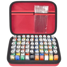 Model Paint Storage Case for Testors Paint Set, Paints Organizer Carrying Bag Holds 60 Bottles with 9 Fine Detail Miniatures Brushes, Enamel Paint Container, Drawing Ink Holder-Box Only (Red)