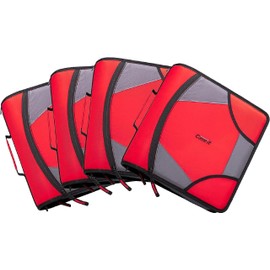 Case-it The King Sized Zip Tab Zipper Binder - 4 Inch D-Rings - 5 Subject File Folder - Multiple Pockets - 800 Sheet Capacity - Comes with Shoulder Strap - Fire Red D-186 (4 Pack)